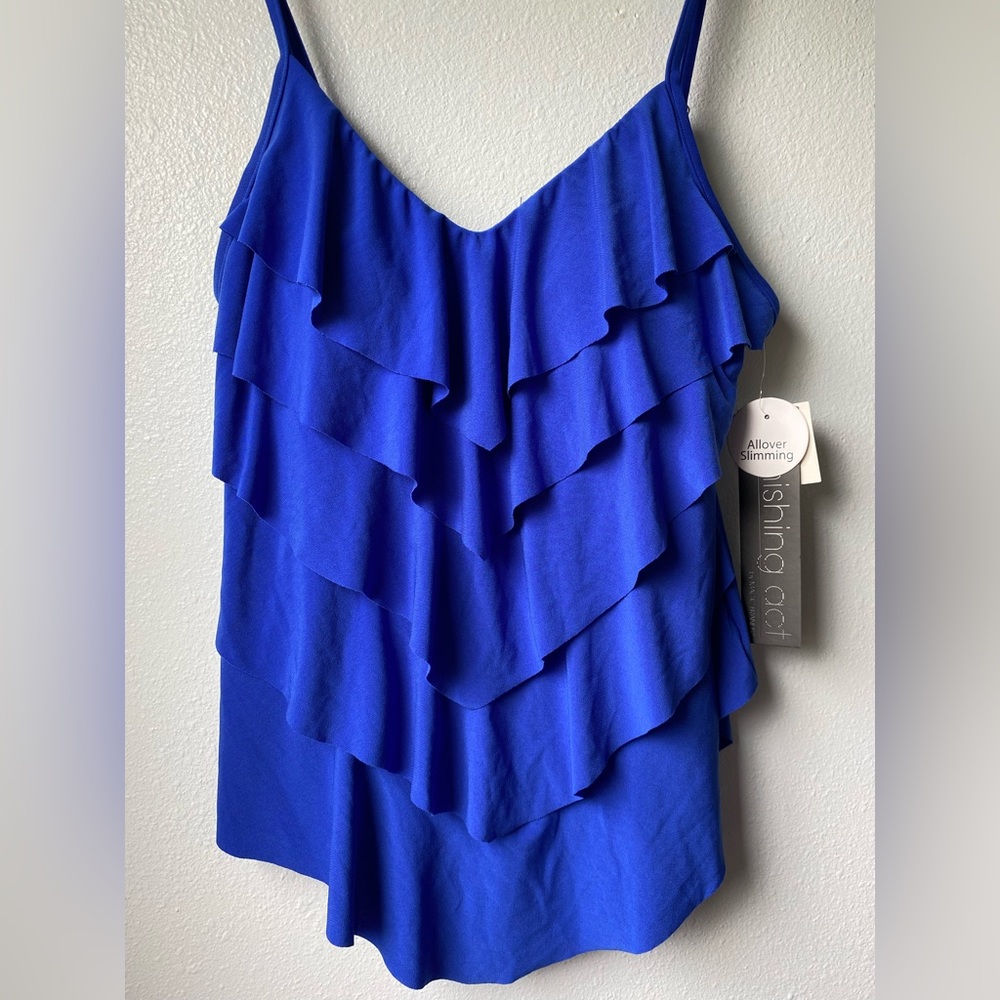 NWT Vanishing Act by Magic Brands blue tiered Tankini Swim top